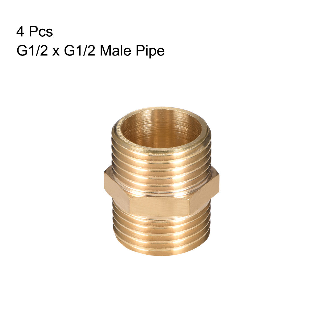 uxcell Uxcell Brass Pipe Fitting Hex G1/2 x G1/2 Male Thread Pipe Brass Fitting 4pcs