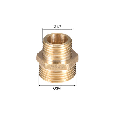 Harfington Uxcell Brass Pipe Fitting Reducing Hex G1/2 x G3/4 Male Pipe Brass Fitting