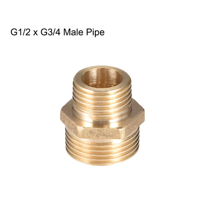 Harfington Uxcell Brass Pipe Fitting Reducing Hex G1/2 x G3/4 Male Pipe Brass Fitting