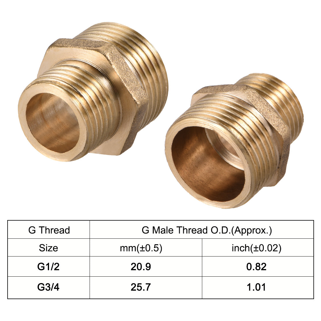 uxcell Uxcell Brass Pipe Fitting Reducing Hex G1/2 x G3/4 Male Pipe Brass Fitting 2pcs