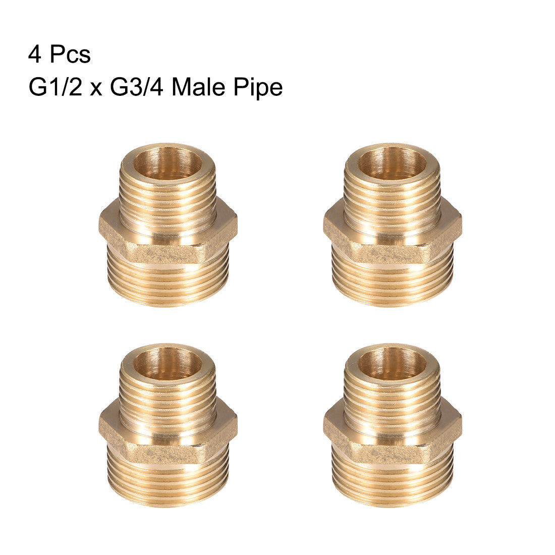 uxcell Uxcell Brass Pipe Fitting Reducing Hex G1/2 x G3/4 Male Pipe Brass Fitting 4pcs