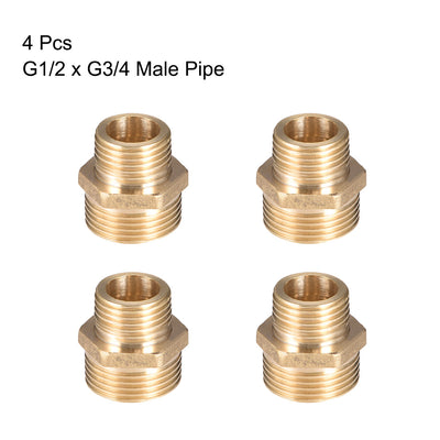 Harfington Uxcell Brass Pipe Fitting Reducing Hex G1/2 x G3/4 Male Pipe Brass Fitting 4pcs