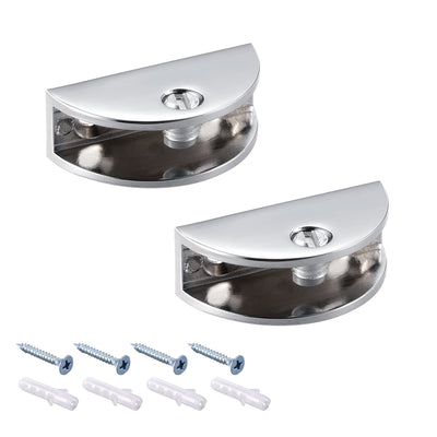 uxcell Uxcell Glass Shelf Brackets Zinc Alloy Bright Chrome Half Round for 6-10mm Thick 2pcs