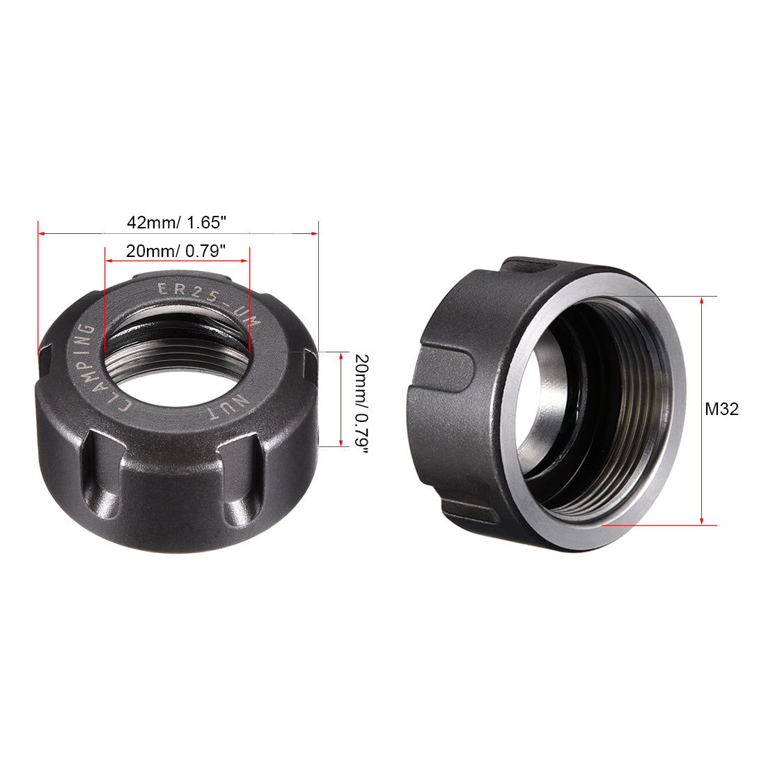 uxcell Uxcell Clamping ER25-UM Collet Clamping Nuts for CNC Milling Chuck Holder Lathe