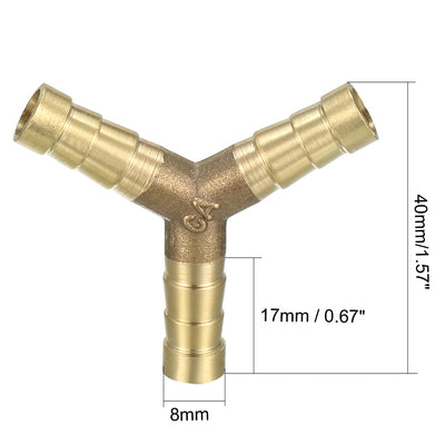 Harfington Uxcell 8mm Brass Barb Hose Fitting Tee Y-Shaped 3 Way Connector Adapter Joiner