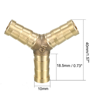 Harfington Uxcell 10mm Brass Barb Hose Fitting Tee Y-Shaped 3 Way Connector Adapter Joiner