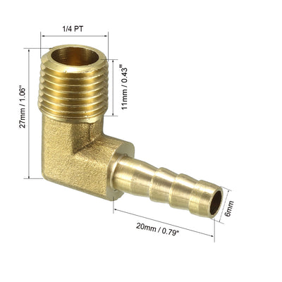 Harfington Uxcell Brass Barb Hose Fitting 90 Degree Elbow 6mm Barbed x 1/4 PT Male Connector 5pcs