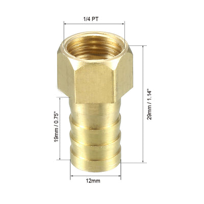 Harfington Uxcell Brass Barb Hose Fitting Connector Adapter 12mm Barbed x G1/4 Female Pipe 6pcs