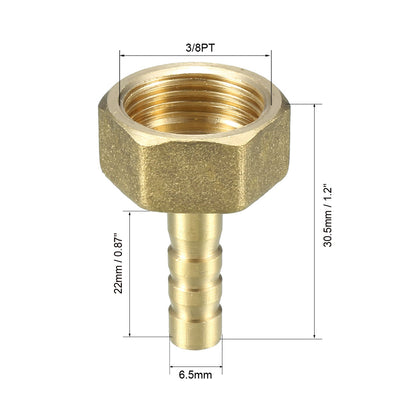 Harfington Uxcell Brass Barb Hose Fitting Connector Adapter 6.5mm Barbed x 3/8 PT Female Pipe 6pcs