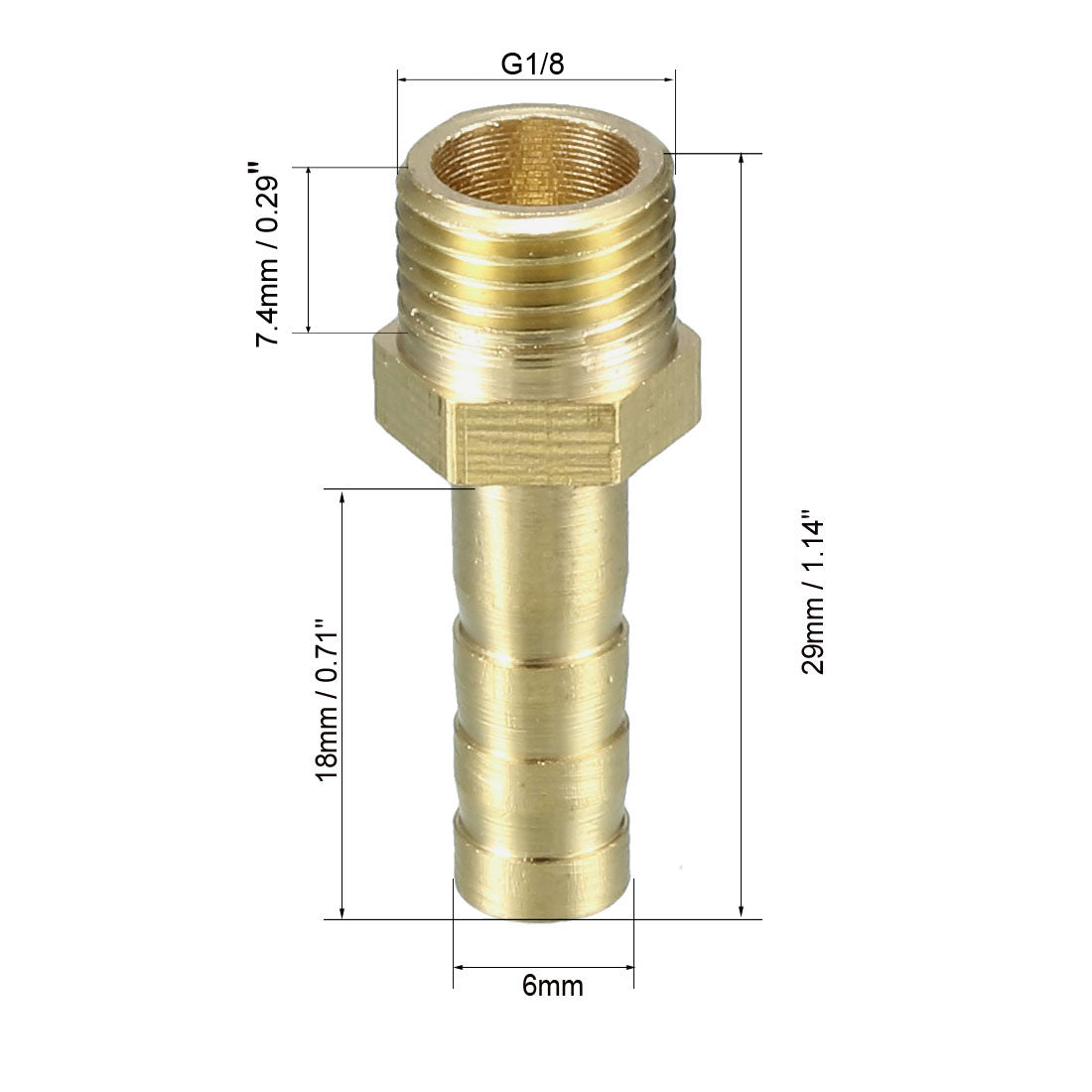 uxcell Uxcell Brass Barb Hose Fitting Connector Adapter 6mm Barbed x G1/8 Male Pipe 5pcs