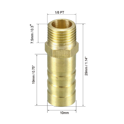 Harfington Uxcell Brass Barb Hose Fitting Connector Adapter 10mm Barbed x 1/8 PT Male Pipe 6pcs