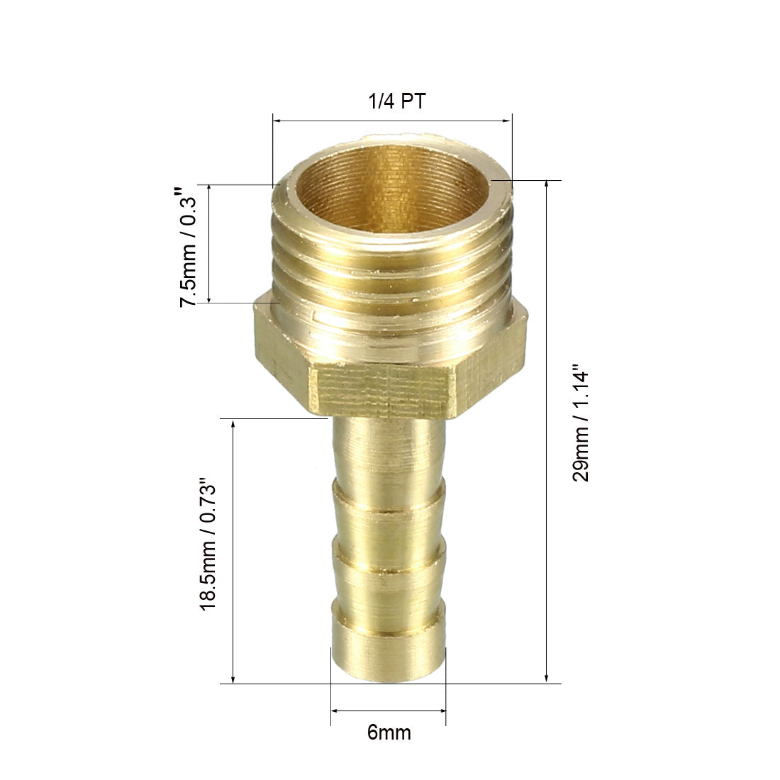 uxcell Uxcell Brass Barb Hose Fitting Connector Adapter 6mm Barbed x 1/4 PT Male Pipe