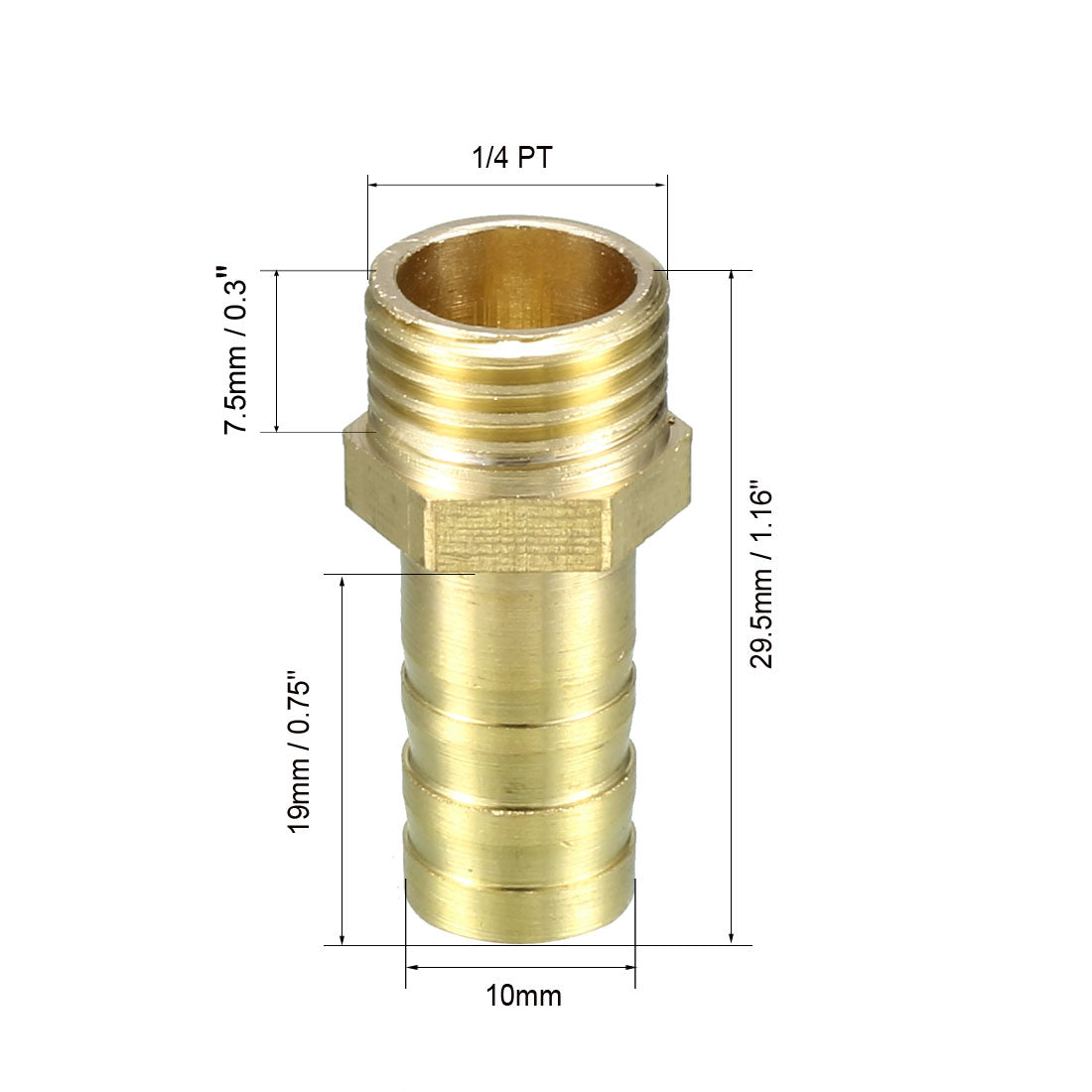 uxcell Uxcell Brass Barb Hose Fitting Connector Adapter 10mm Barbed x 1/4 PT Male Pipe 5pcs