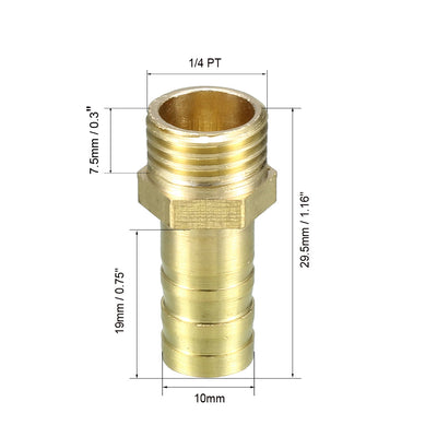 Harfington Uxcell Brass Barb Hose Fitting Connector Adapter 10mm Barbed x 1/4 PT Male Pipe 5pcs