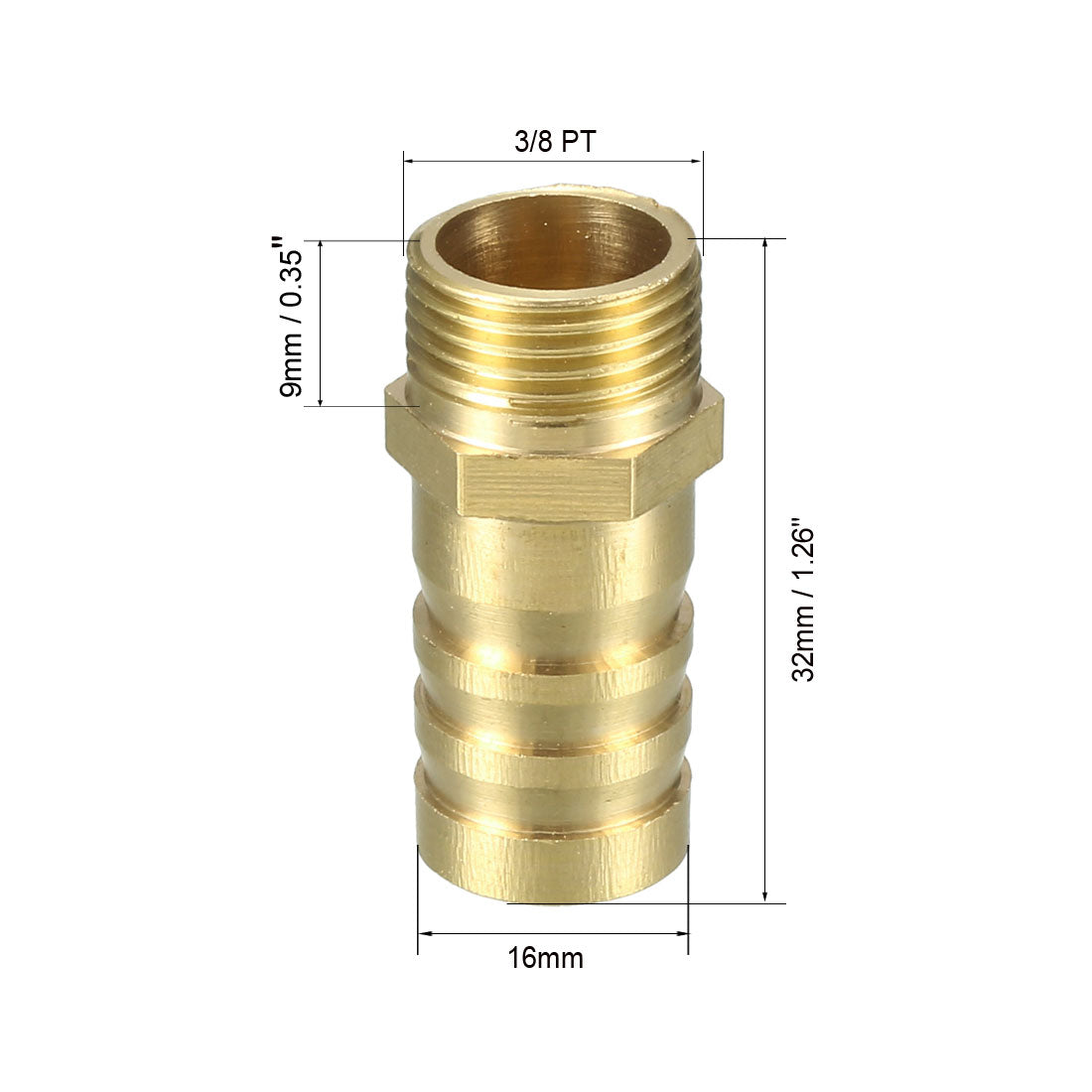 uxcell Uxcell Brass Barb Hose Fitting Connector Adapter 16mm Barbed x G3/8 Male Pipe 5pcs