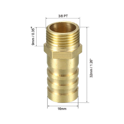 Harfington Uxcell Brass Barb Hose Fitting Connector Adapter 16mm Barbed x G3/8 Male Pipe 5pcs