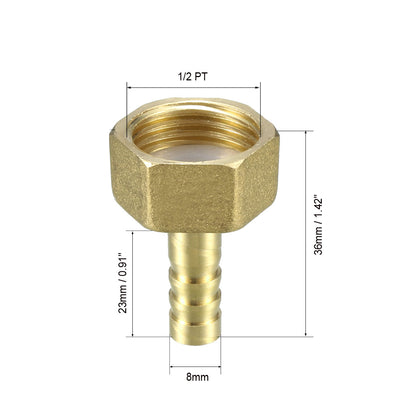 Harfington Uxcell Brass Barb Hose Fitting Connector Adapter 8mm Barbed x 1/2 PT Female Pipe