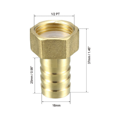 Harfington Uxcell Brass Barb Hose Fitting Connector Adapter 16mm Barbed x 1/2 PT Female Pipe