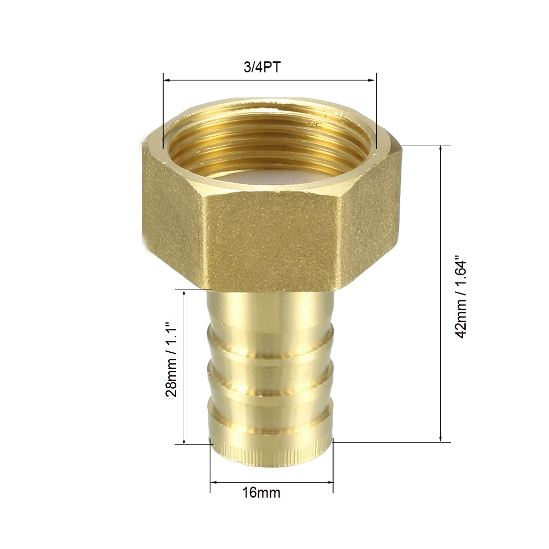 uxcell Uxcell Brass Barb Hose Fitting Connector Adapter 16mm Barbed x 3/4 PT Female Pipe 2pcs