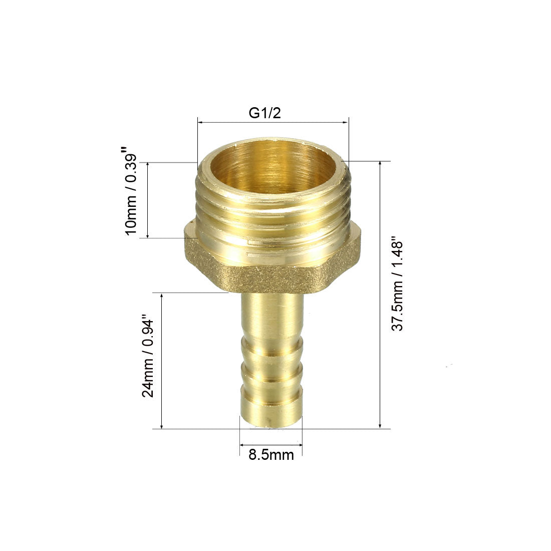 uxcell Uxcell Brass Barb Hose Fitting Connector Adapter 8.5mm Barbed x G1/2 Male Pipe