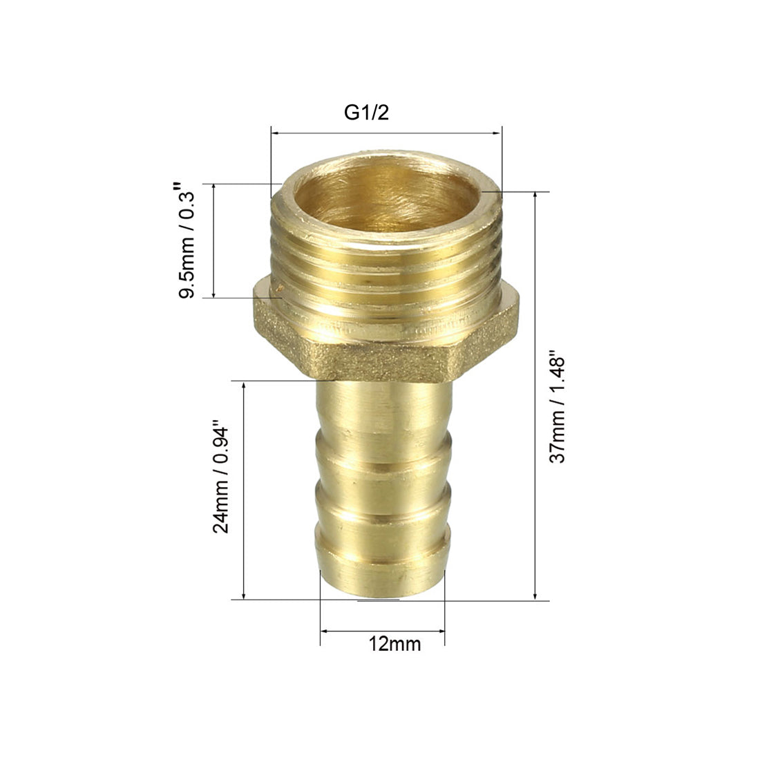 uxcell Uxcell Brass Barb Hose Fitting Connector Adapter 12mm Barbed x G1/2 Male Pipe