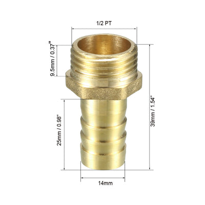 Harfington Uxcell Brass Barb Hose Fitting Connector Adapter 14mm Barbed x 1/2 PT Male Pipe