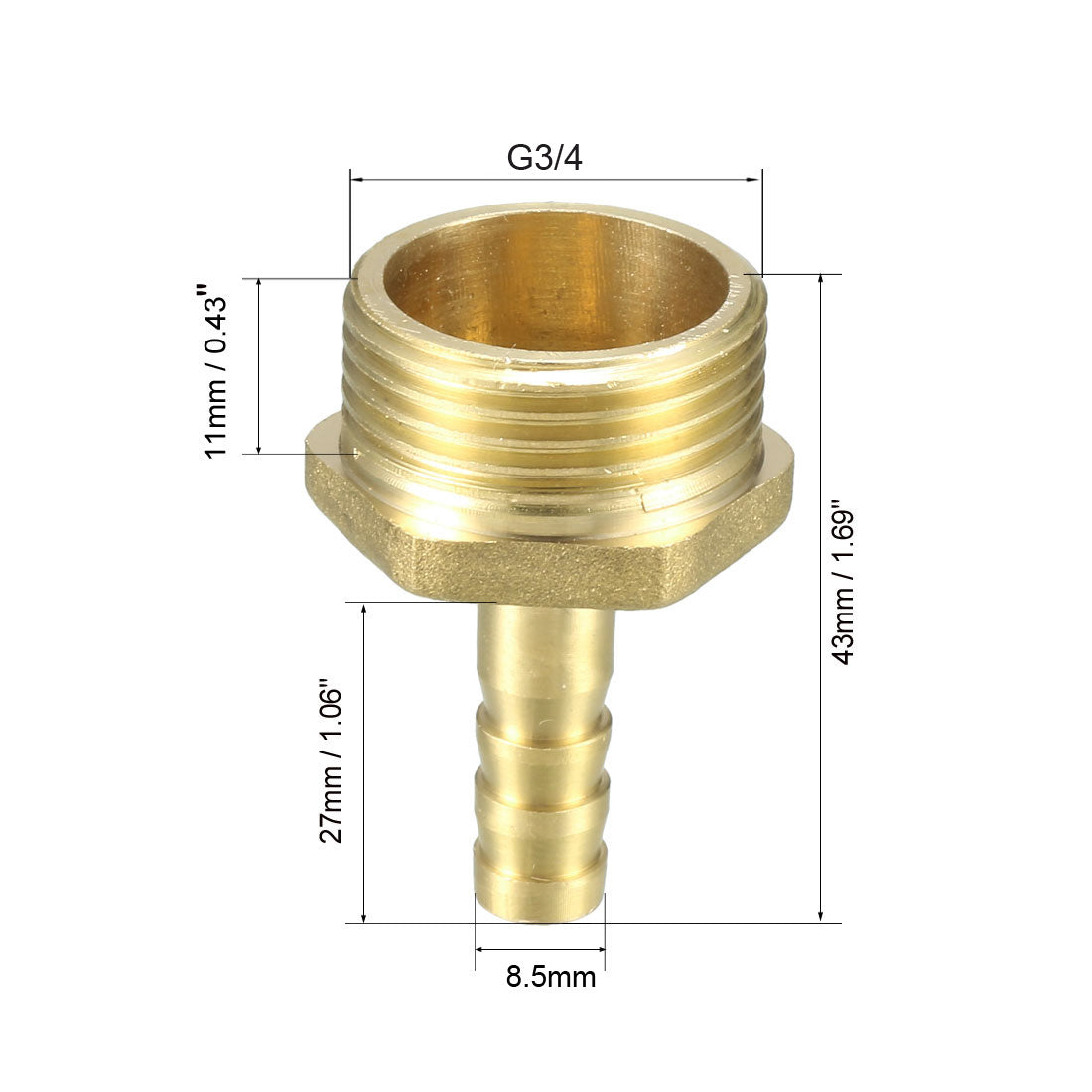 uxcell Uxcell Brass Barb Hose Fitting Connector Adapter 8.5mm Barbed x G3/4 Male Pipe 2pcs