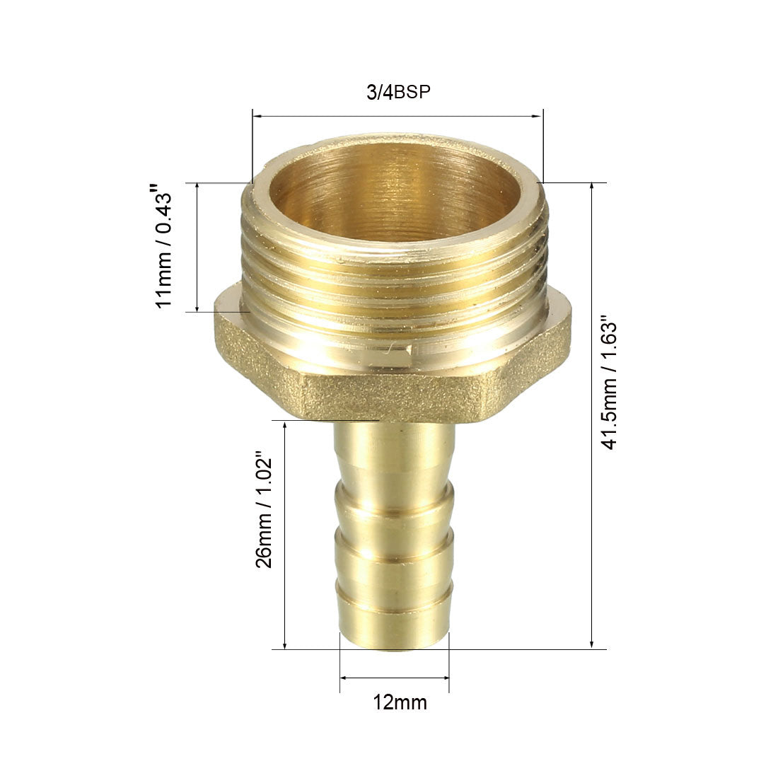 uxcell Uxcell Brass Barb Hose Fitting Connector Adapter 12mm Barbed x 3/4 BSP Male Pipe 2pcs