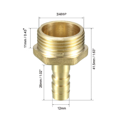 Harfington Uxcell Brass Barb Hose Fitting Connector Adapter 12mm Barbed x 3/4 BSP Male Pipe 2pcs