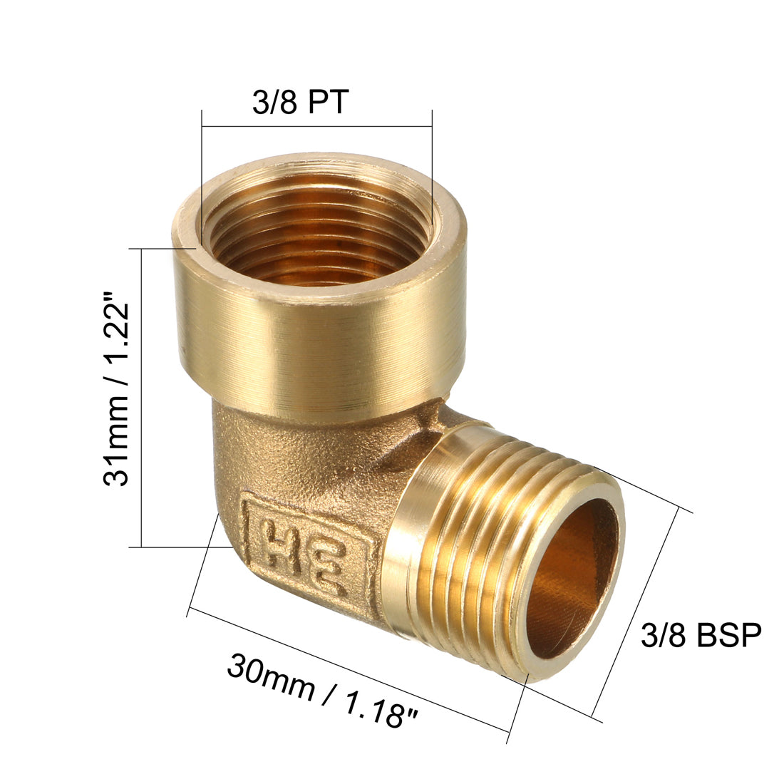 uxcell Uxcell Brass Elbow Pipe Fitting 90 Degree 3/8 BSP Male x 3/8 PT Female Coupler 2pcs