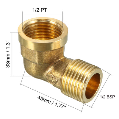 Harfington Uxcell Brass Elbow Pipe Fitting 90 Degree 1/2 BSP Male x 1/2 PT Female Coupler