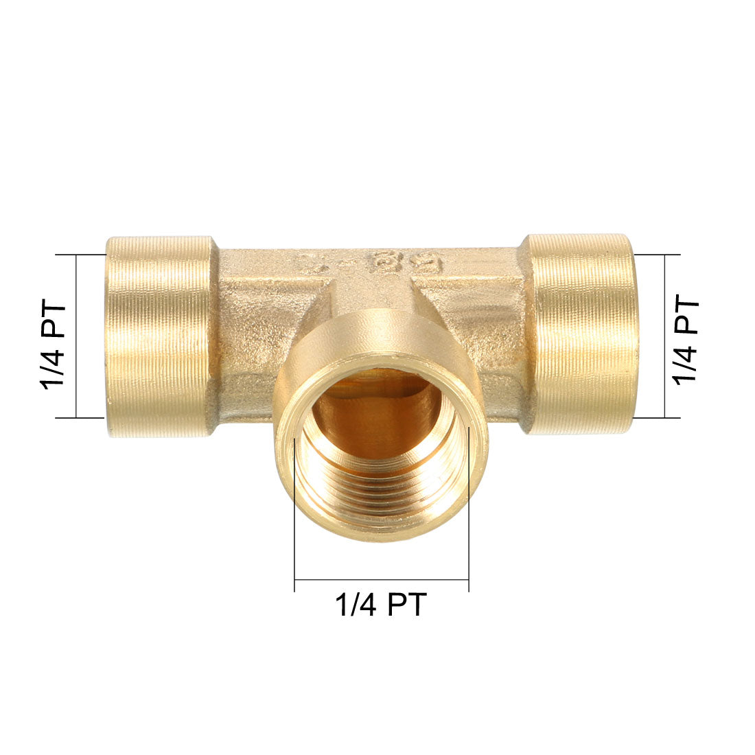 uxcell Uxcell Brass Tee Pipe Fitting 1/4 PT Female Thread T Shape Connector Coupler 2pcs