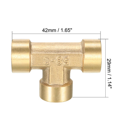 Harfington Uxcell Brass Tee Pipe Fitting 1/4 PT Female Thread T Shape Connector Coupler 2pcs