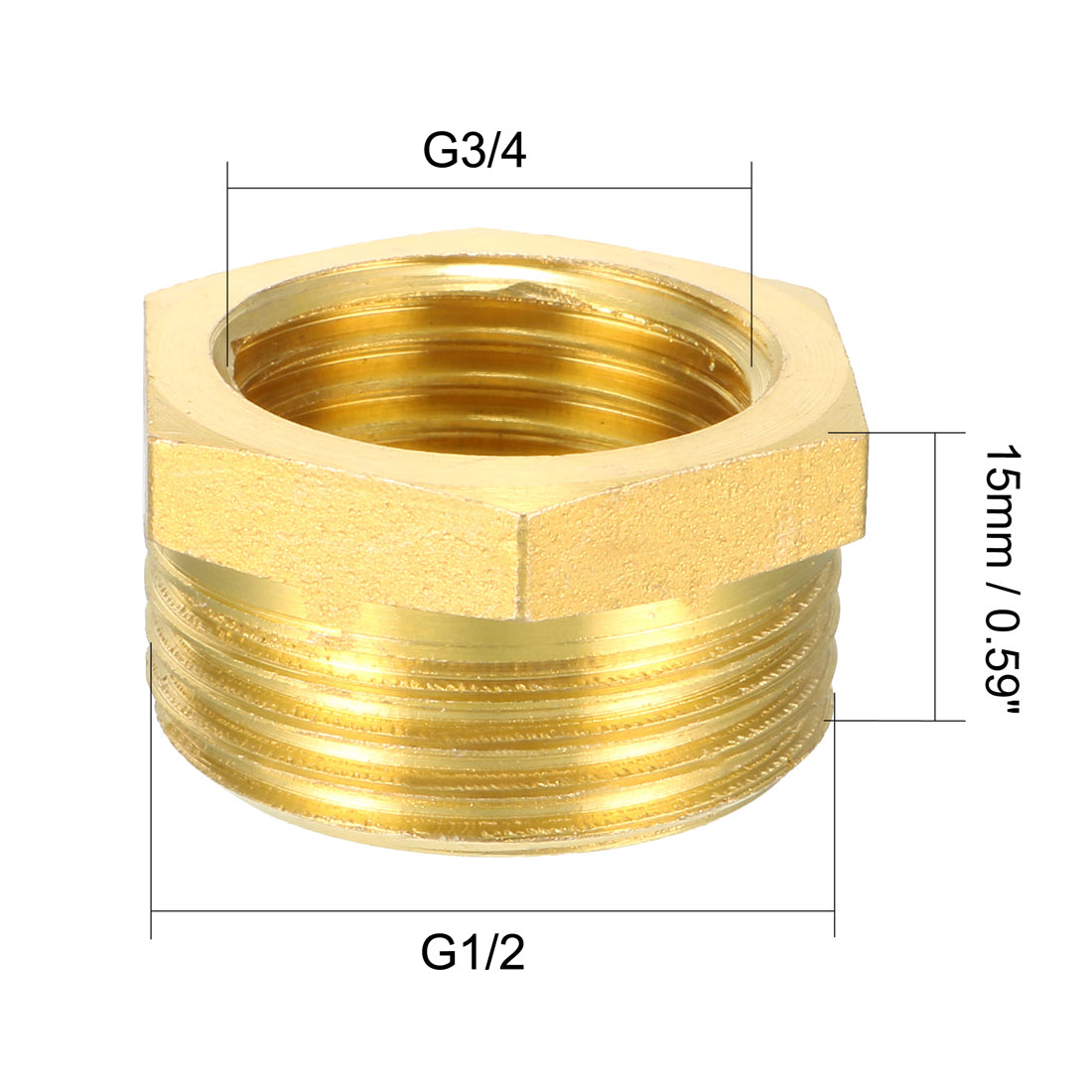 uxcell Uxcell Brass Threaded Pipe Fitting G3/4 Male x G1/2 Female Hex Bushing Adapter 2pcs