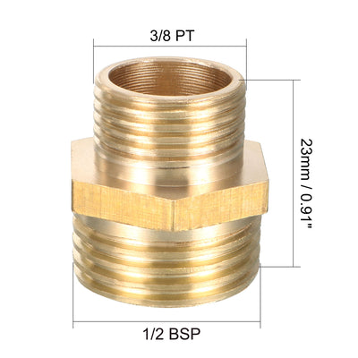 Harfington Uxcell Brass Pipe Fitting Reducing Hex Bushing 1/2 BSP Male x 3/8 PT Male Adapter