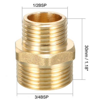 Harfington Uxcell Brass Pipe Fitting Reducing Hex Bushing 3/4 BSPP Male x 1/2 BSPP Male Adapter 2pcs