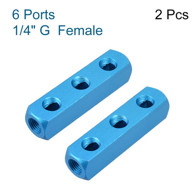 Harfington Uxcell 1/4" G Threaded Pneumatic 6 Ports 3 Way Quick Connect Splitter Air Hose Inline Manifold Block Splitter 2Pcs