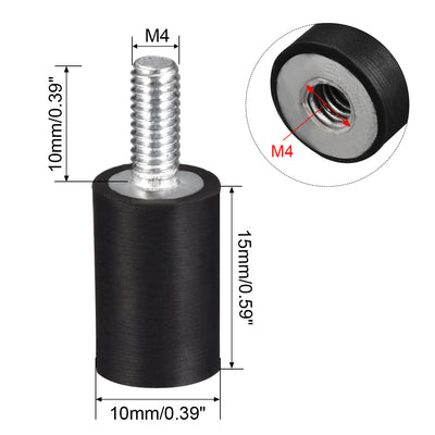 Harfington Uxcell M4 Thread Male Female Rubber Mounts,Vibration Isolators,10mm x 15mm Black 8pcs