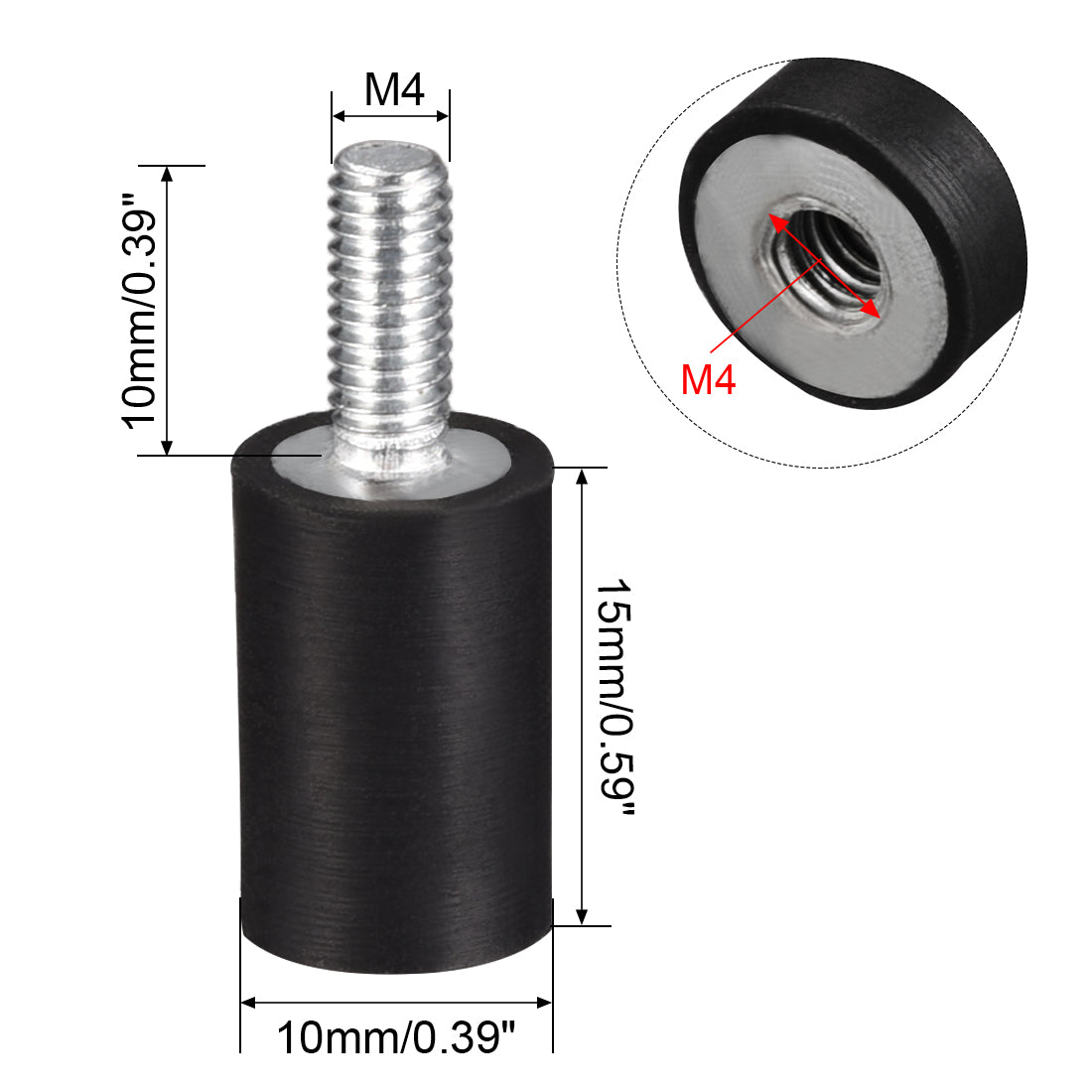 uxcell Uxcell M4 Thread Male Female Rubber Mounts,Vibration Isolators,10mm x 15mm Black 2pcs