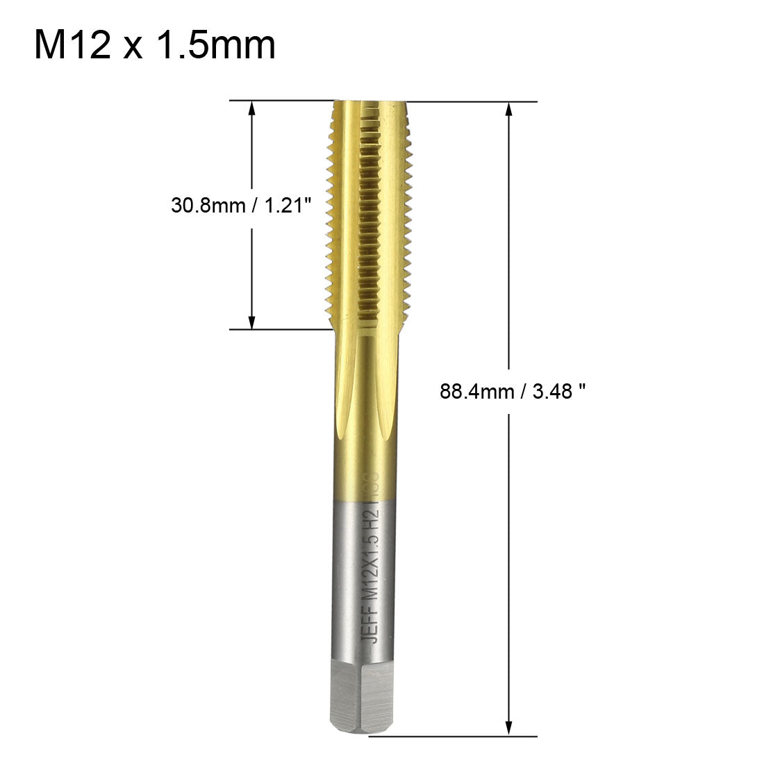 uxcell Uxcell Metric Tap M12 x 1.5 H2 Right Hand Thread Plug Ti-coated for Threading Tapping