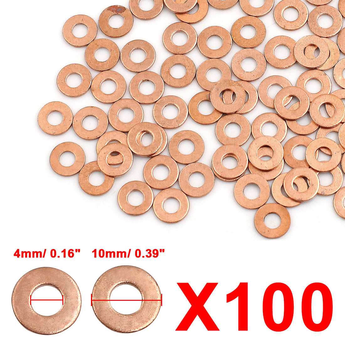 Harfington 100pcs 4mm Inner Diameter Copper Washers Flat Sealing Gaskets Rings