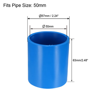 Harfington Uxcell 50mm Straight Metric PVC Pipe Fitting Coupling Adapter Connector Blue 2 Pcs