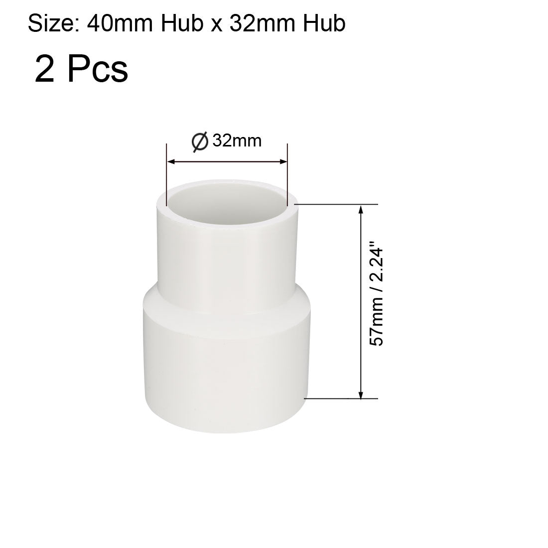 uxcell Uxcell 40x 32mm Metric PVC Reducing Coupling Hub by Hub Pipe Fitting Adapter Connector 2pcs