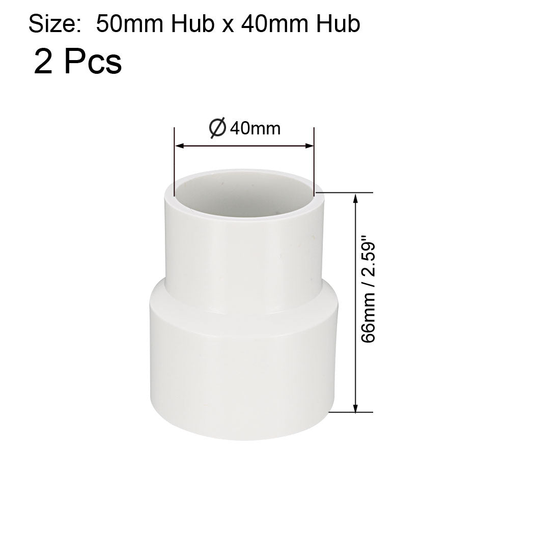 uxcell Uxcell 50mm x 40mm Metric PVC Reducing Coupling Hub by Hub Pipe Fitting Adapter Connector 2pcs