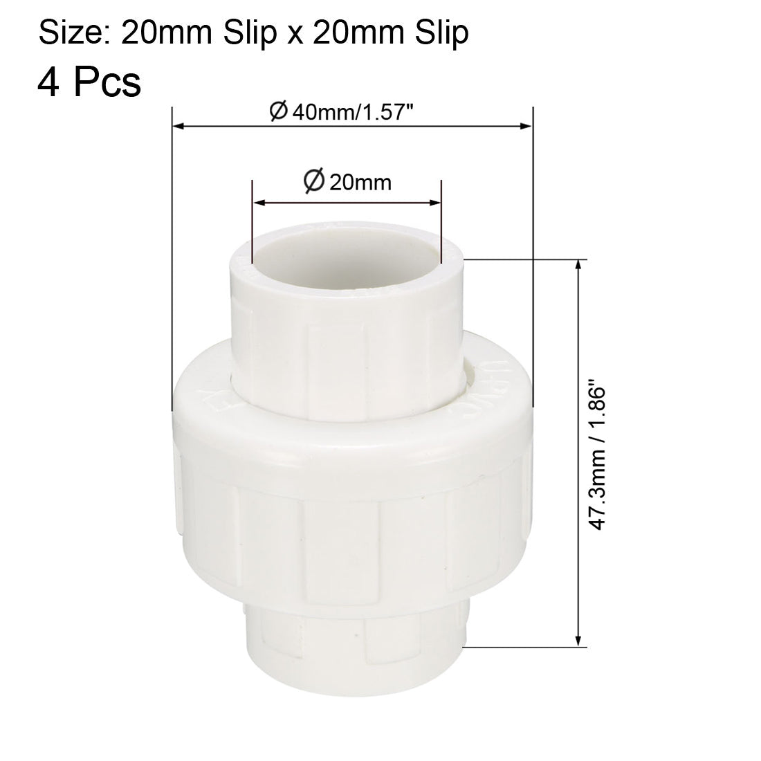 uxcell Uxcell 20mm Slip x 20mm Slip Metric PVC Pipe Fitting Union Solvent Socket Quick Connector 4pcs