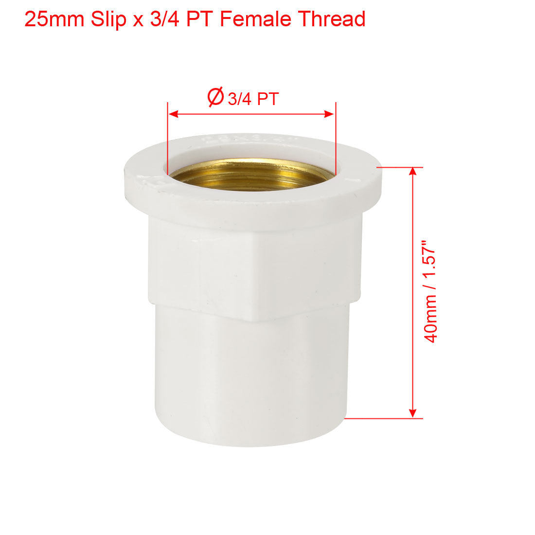 uxcell Uxcell 25mm Slip x 3/4 PT Female Brass Thread PVC Pipe Fitting Adapter