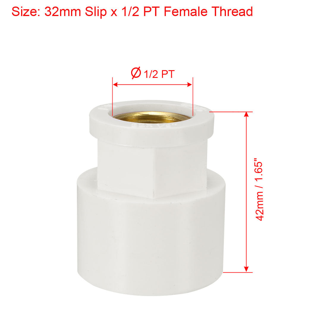 uxcell Uxcell 32mm Slip x 1/2 PT Female Brass Thread PVC Pipe Fitting Adapter