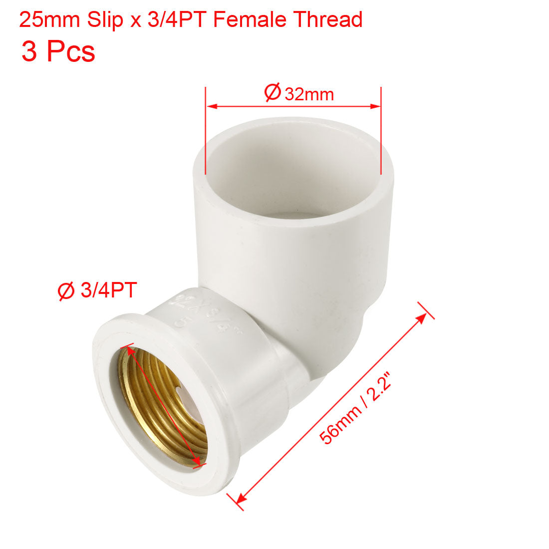 uxcell Uxcell 32mm Slip x 3/4PT Female Thread 90 Degree PVC Pipe Fitting Elbow 3 Pcs