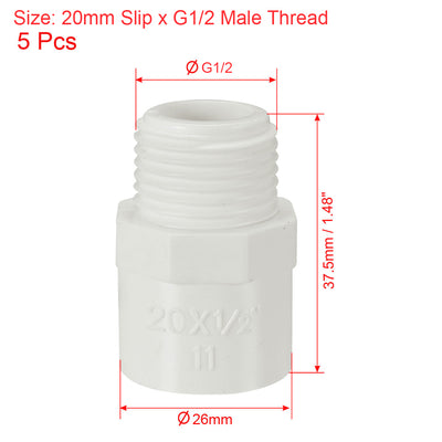 Harfington Uxcell 20mm Slip x G1/2 Male Thread PVC Pipe Fitting Adapter Connector 5 Pcs