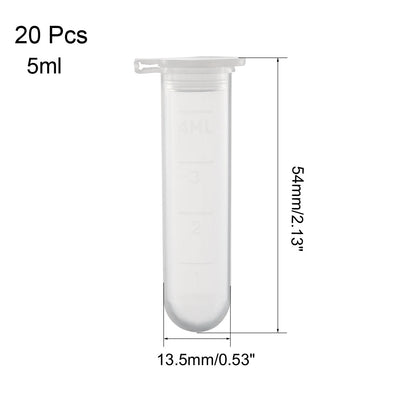 Harfington Uxcell 20 Pcs 5ml Plastic Centrifuge Tubes with Attached Cap, Round Bottom, Graduated Marks